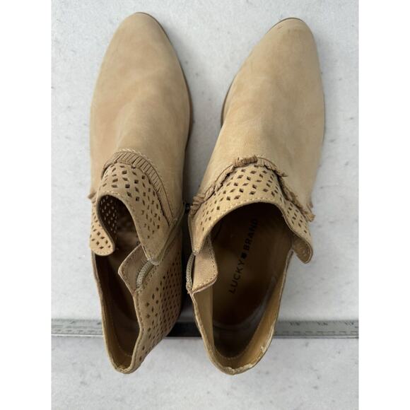 Lucky Brand Shoes - Lucky Brand Tan Side‎ Zipper Slip On Ankle Boots Bootie 9 / 40 Fringe Accent